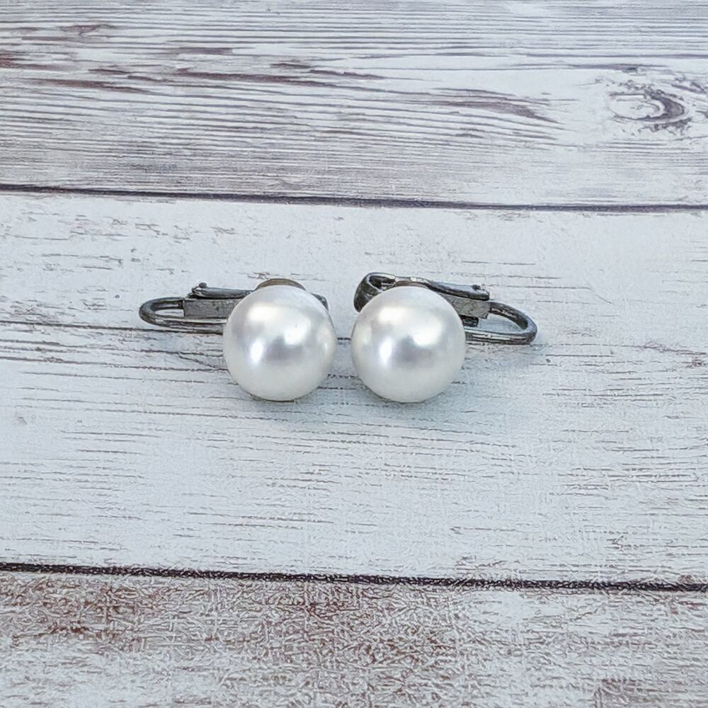 Vintage Clip On Earrings Simple Faux Pearl 3/8" - Some Tarnish